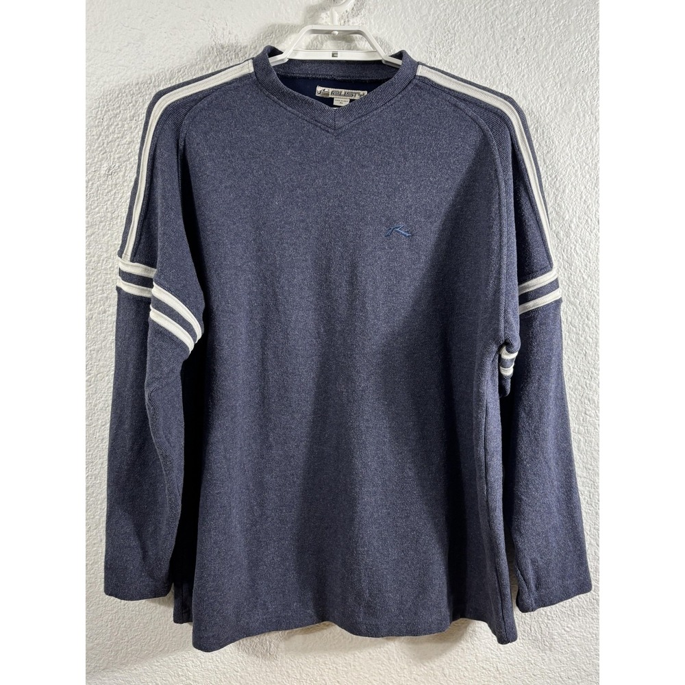Vintage Rusty Sweater Mens XL Blue Stripe V Neck Pullover Knit Surf Skate 90s